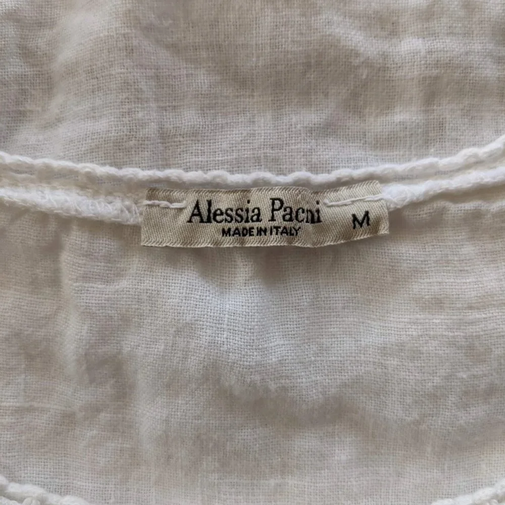 Alessia Pacini white linen blouse with cap sleeves and lace cut-outs - Picture 3 of 10